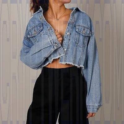 Autumn Women's Denim Cropped Jacket Female Pockets Hole Short Jean Jackets Ladies 2021 New Fashion Button Casual Solid Coats