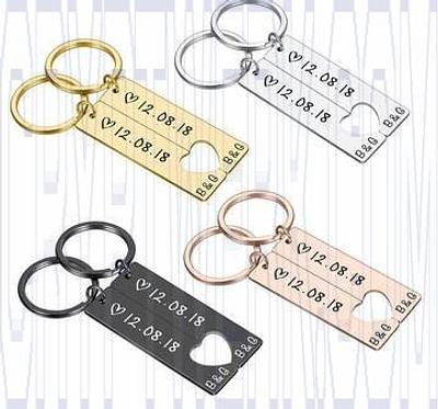 Matching Couple keychain, Anniversary gift for Girlfriend Boyfriend, His Hers Set, Best Friends Gift, Wedding Jewelry, Custom Initial Date
